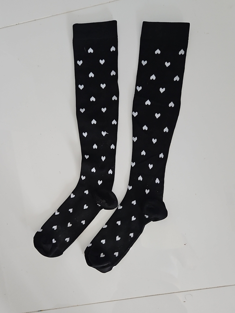 Unbranded Black Knee-High Compressive Socks with White Heart Motif